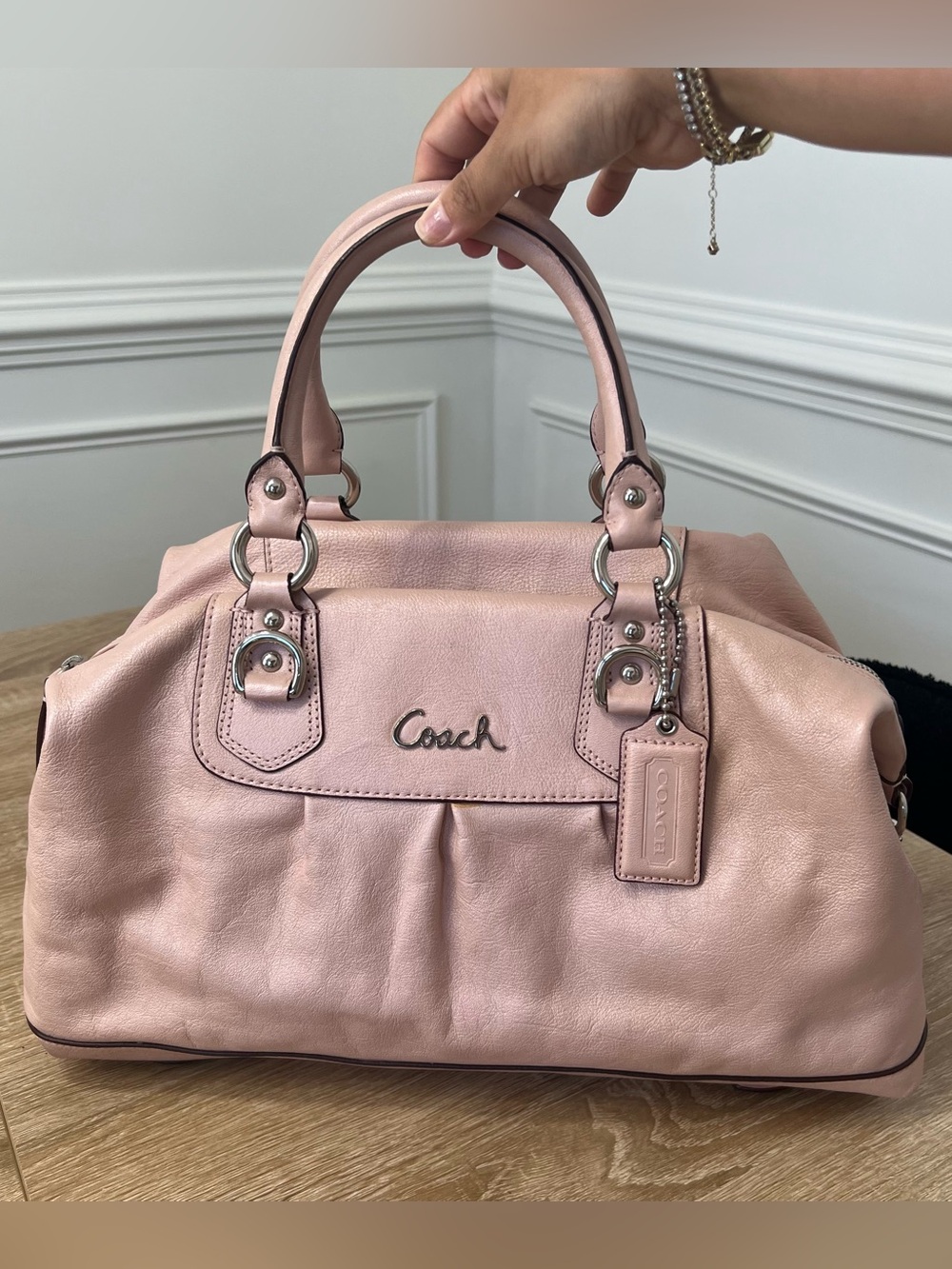 Coach Ashley Leather Large Satchel in Blush Pink